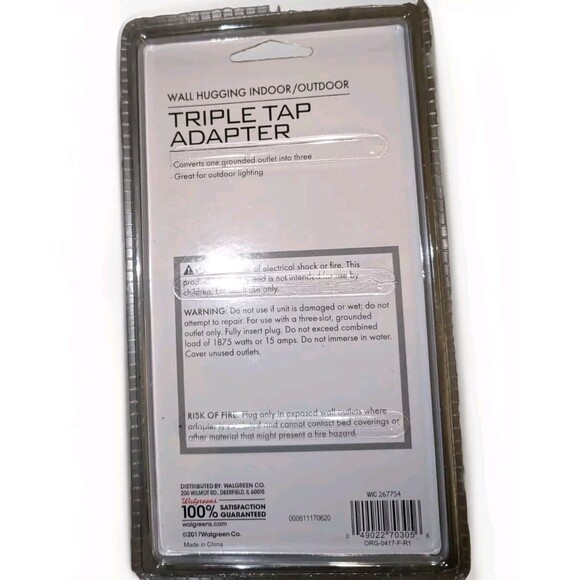 Living Solutions Wall Hugging Indoor Triple Tap Adapter Grounded Outlet - Picture 6 of 9